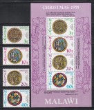 Malawi 1975 - Crăciun - Medalioane religioase, Serie + Bloc, MNH, Nestampilat