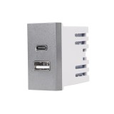 Cumpara ieftin Modul priza USB A+C 1M Luxion, gri, standard italian pentru rame din sticla