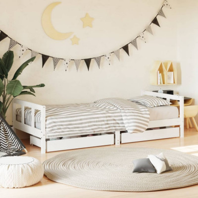 vidaXL Cadru de pat cu sertare de copii, alb, 90x200 cm lemn masiv pin foto