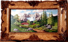 Gobelen - Peisaj de munte-Rama Blondel sticla - tablou manufactura - pas mic foto