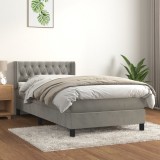 Gossi pat box spring cu saltea, gri deschis, 90x190 cm, catifea