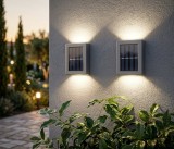 Set 2 Lampi Solare de Perete Exterior EMC ONSHOP&reg;, Mini Aplice Bidirectionale Sus-Jos, Rezistente la Apa IP65, 78x51x27mm, Negru