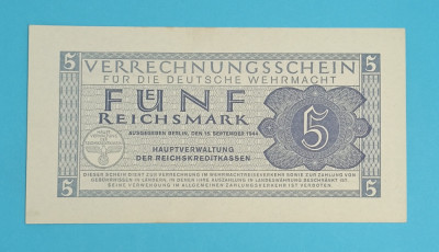 Germania 5 Reichsmark 1944 &amp;#039;Deutsche Wehrmacht&amp;#039; aUNC p#M39 foto