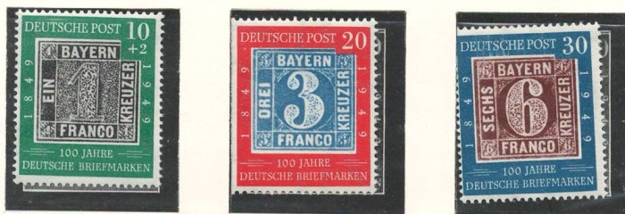 Germania 1949 Mi 113/15 MNH - 100 de ani de timbre