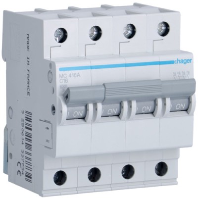 Siguranta automata 16A 4P Curba C 6ka Hager MC416A foto