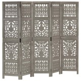 Cumpara ieftin Paravan camera sculptat manual 5 panouri gri 200x165 cm mango