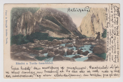 Turda , Cheile Turzii , carte postala clasica 1906 circulata la Wiena foto