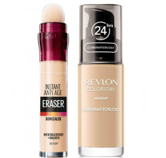 Set machiaj pentru ten gras cu Fond De Ten Revlon Colorstay Oily Skin, 110 Ivory si Corector Maybelline New York Eraser, 00 Ivory foto