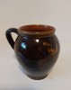 Cana ceramica vintage taraneasca lut smaltuit, decorat cu 2 cocosi si floare