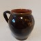 Cana ceramica vintage taraneasca lut smaltuit, decorat cu 2 cocosi si floare