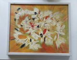 Tablou pictura pe panza, abstract floral, stil expressionist / post-expressionist /decorative, cu impasto
