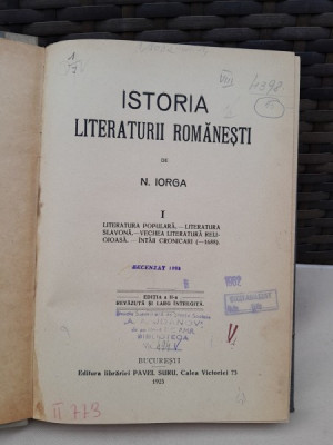 Istoria literaturii romanesti - N. Iorga vol.I foto
