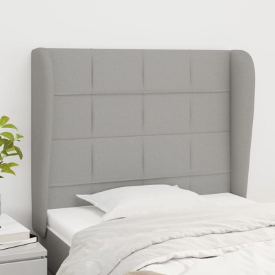 vidaXL Tăblie de pat cu aripioare gri deschis 83x23x118/128 cm textil 3117930 foto