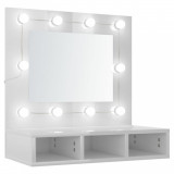 Dulap cu oglindă și LED, alb extralucios, 60x31,5x62 cm