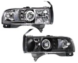 Set faruri Dodge Ram, 01.1994-12.2001, partea Stanga+Dreapta, Tuning, Fata, Lampa de parcare pe fibra optica; tip bec H1+H1; manual; transparent, arg