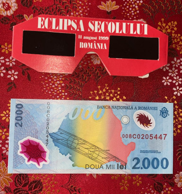 OCHELARI PENTRU ECLIPSA(11 AUGUST 1999)SI BANCNOTA 2000 LEI NECIRCULATA, PRET ! foto