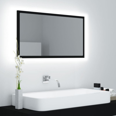 Oglindă de baie cu LED, negru, 80x8,5x37 cm, acril foto
