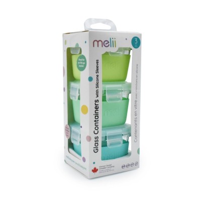 SET 3 RECIPIENTE STICLA 3 160ML CU HUSA ANTIDERAPANTA SILICON MELII BLUE MINT foto