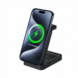 Cumpara ieftin iSEN W91, Suport de incarcare wireless magnetic 3 in 1 pliabil, Negru, Incarcator casti 5W, Incarcator ceas 2.5W, Incarcator telefon 15W, Sistem de ra