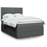 Cumpara ieftin Pat box spring cu saltea, gri &icirc;nchis, 140x190 cm, textil