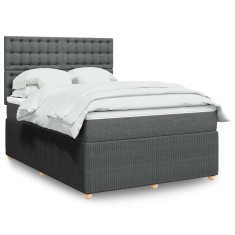 vidaXL Pat box spring cu saltea, gri &icirc;nchis, 140x190 cm, textil