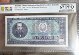 100 lei 1966 pcgs67 unc bancnota gradata