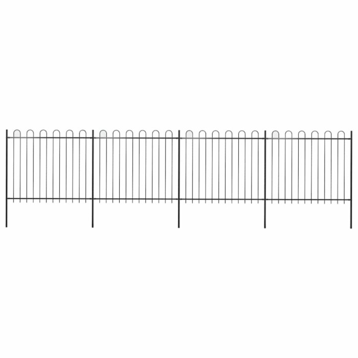 Gard de grădină cu v&acirc;rf circular din oțel, 714,5 cm, negru