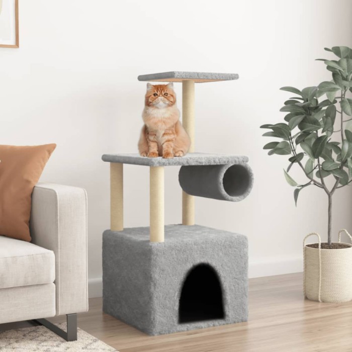 vidaXL Ansamblu pisici, st&acirc;lpi din funie sisal, gri deschis, 109,5 cm