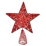 V&acirc;rf Brad, Stea 3D cu Glitter, 23cm, Roșu, Metal Plastic