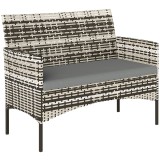 Outsunny Canapea de grădină 2 locuri din rășină &icirc;mpletită cu perne canapea de exterior cu cotiere 115 x 63 x 85 cm gri deschis | Aosom Romania