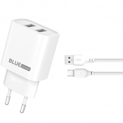 Incarcator Retea Cu Cablu microUSB Blue Power BPCE02M, 10.5W, 2.1A, 2 x USB-A, Alb foto