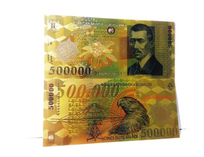 Bancnota 500000 Lei 2000 BNR Ghizari aurie colectie certificat UNC replica foto