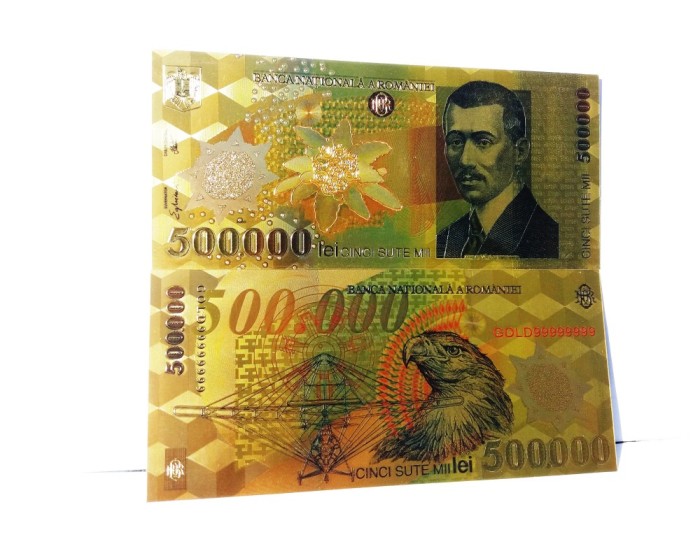 Bancnota 500000 Lei 2000 BNR Ghizari aurie colectie certificat UNC replica