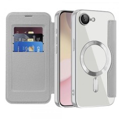 Husa MagSafe pentru Apple iPhone 16e, Techsuit, SmartMag Book, Gri