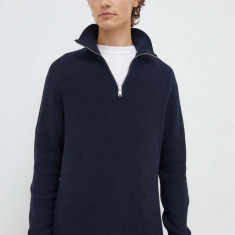 Marc O'Polo pulover de bumbac culoarea albastru marin, cu turtleneck
