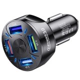 Incarcator Auto cu 4 Porturi USB si Incarcare Rapida, Functie Smart si Protectii Multiple cu Lumina LED, Premium, Negru, CBD CORAL BEST DEALS Negru Ne