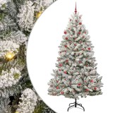 VidaXL Brad de Crăciun artificial Verde și alb 210 cm PVC și Metal 3395757