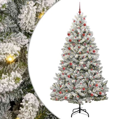 Brad de Crăciun artificial Verde și alb 210 cm PVC și Metal foto