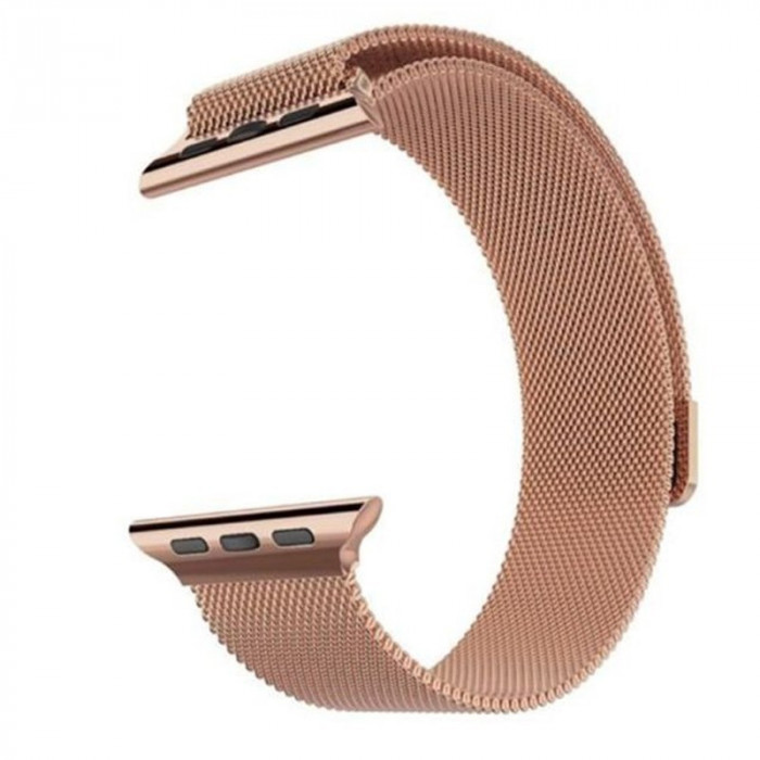 Curea metalica de tip Milanese Loop Compatibila cu Apple Watch, 42mm, Gold/Rose
