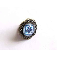 Inel sticla cu motiv traditional albastru, cadou femeie 32302