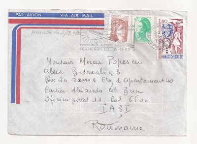 FD17 - Plic Circulat international Franta - Romania , 1982 foto