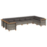 Set mobilier de gradina cu perne, 10 piese, gri, poliratan