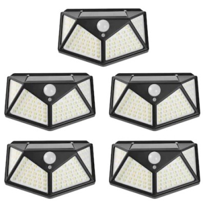 Set 5 lampi cu incarcare solara FOXMAG24, senzor miscare, 3 trepte de iluminare, 100 LED foto