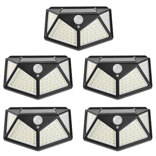 Set 5 lampi cu incarcare solara FOXMAG24, senzor miscare, 3 trepte de iluminare, 100 LED