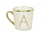 Cana New Bone Ecru cu Litera Aurie A si Maner Auriu, 10 x 10 cm, 460ml