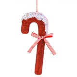 Ornament Brad Crăciun, Bastonaș Candy, Spumă, Glitter Roșu, Dungi Albe, Fundiță, 26cm, Oem