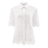 Bluză de damă cu dantelă, plasă transparentă, poale franjurate, model de birou cu nasturi, albă, XXL