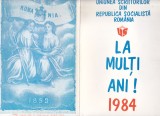 Bnk cp Felicitare Uniunea Scriitorilor din RSR 1984 - multiple semnaturi