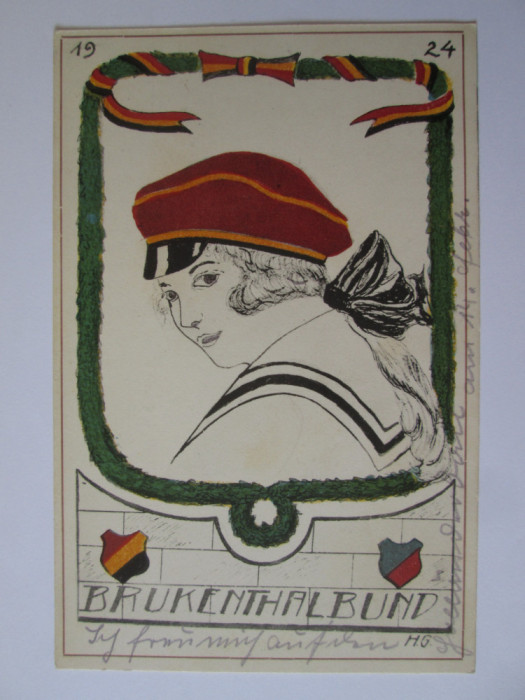 Rară! Carte poștala Sibiu:Brukenthalbund 1924,circulată 1925