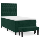 Cumpara ieftin Pat box spring cu saltea, verde inchis, 80x200 cm, catifea